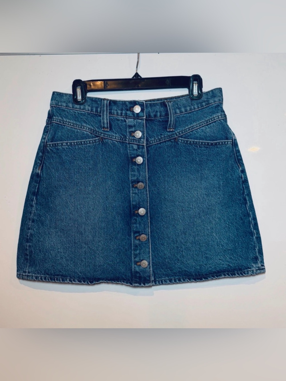 Madewell Dark Blue Button-Front Mini Denim Skirt Sz 29